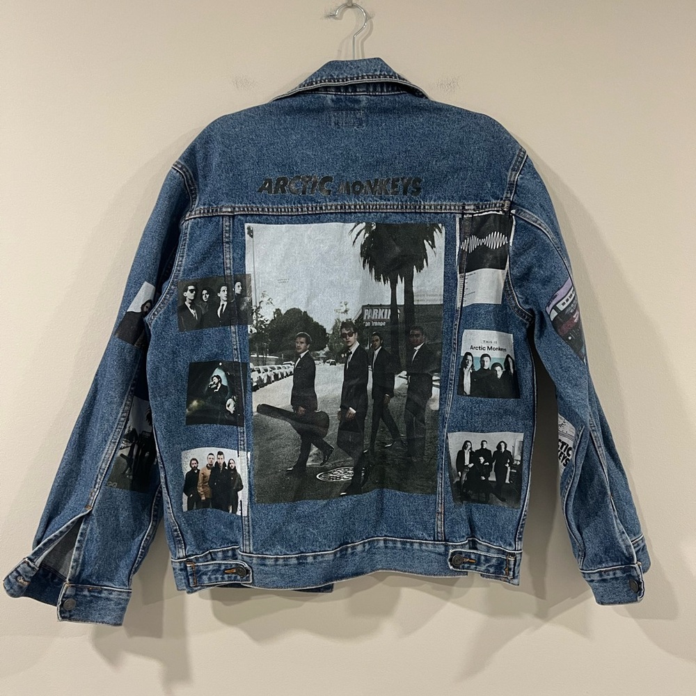 Custom Arctic Monkeys Band Denim Jacket L Hand-Patched Jean Vintage